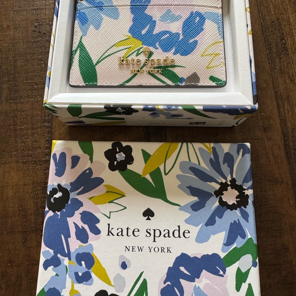 kate spade Floral Card Holder in Blue, Green & Yellow Print